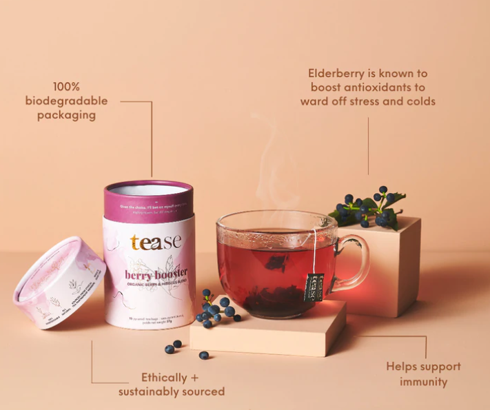Tease Wellness - Berry Booster, Immunity Tea Blend | Compostable Pyramid Bags