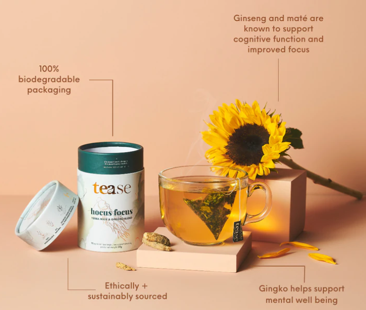 Tease Wellness - Hocus Focus, Focus Tea Blend | Compostable Pyramid Bags